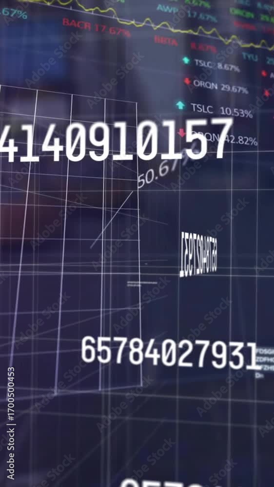 Poster animation of financial data processing over statistics