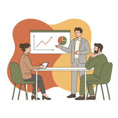 Flat Vector Illustration of Business Activities — Teamwork, Office Work, and Corporate People