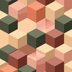 Obraz premium Geometric cube pattern with earthy tones creating a modern abstract background, seamless pattern, royalty stock.