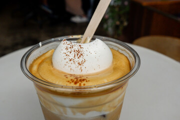 Iced Dalgona Coffee at home korea style,Korean coffee in seoul korea.