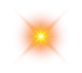 Bright golden starburst flare effect glowing light source with radial rays and subtle pixelation