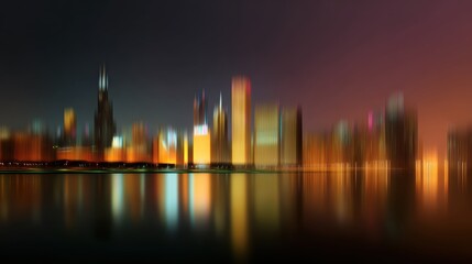 Obraz premium Chicago skyline panorama at night, glowing skyscrapers, abstract minimal style