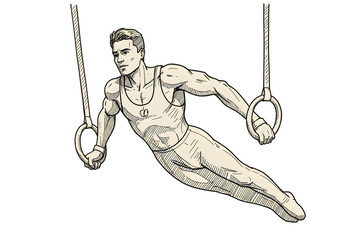 Gymnast on Rings Isolated Illustration on Transparent Background