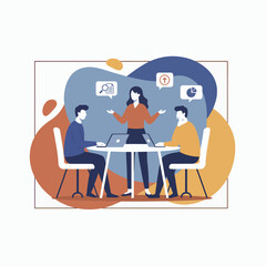 Flat Vector Illustration of Business Activities — Teamwork, Office Work, and Corporate People