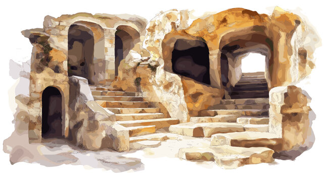Hal Saflieni Hypogeum. Hal Saflieni Hypogeum watercolor vector illustration