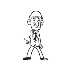 Old man with formal suit black and white vector illustration for classic portrait artwork design
