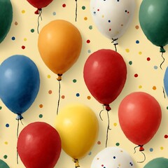 Bright balloons with scattered dots on playful background