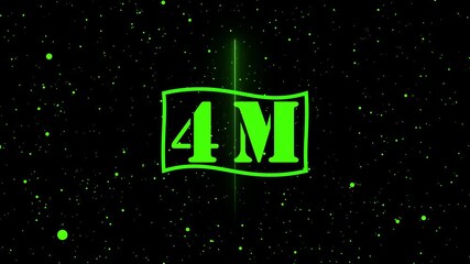 Abstract Glowing Neon Light 4 Millions Letter Icon Animation.4 Million achievement for social media videos .4M million neon glowing text animation. Glowing 4M Typography Banner