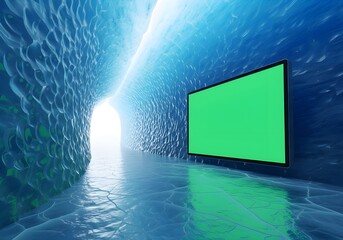 ice cave with green screen display