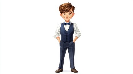 Young boy dressed in formal suit and tie portrait of elegance poise