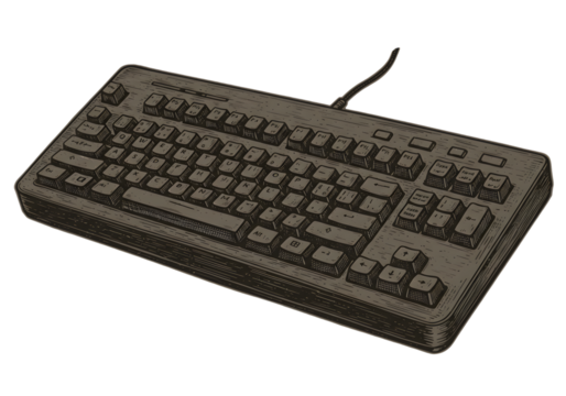 Detailed Illustration of a Vintage Brown Keyboard Isolated on Transparent Background