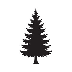 Christmas tree set with fir and pine holiday decorations in a winter forest illustration.