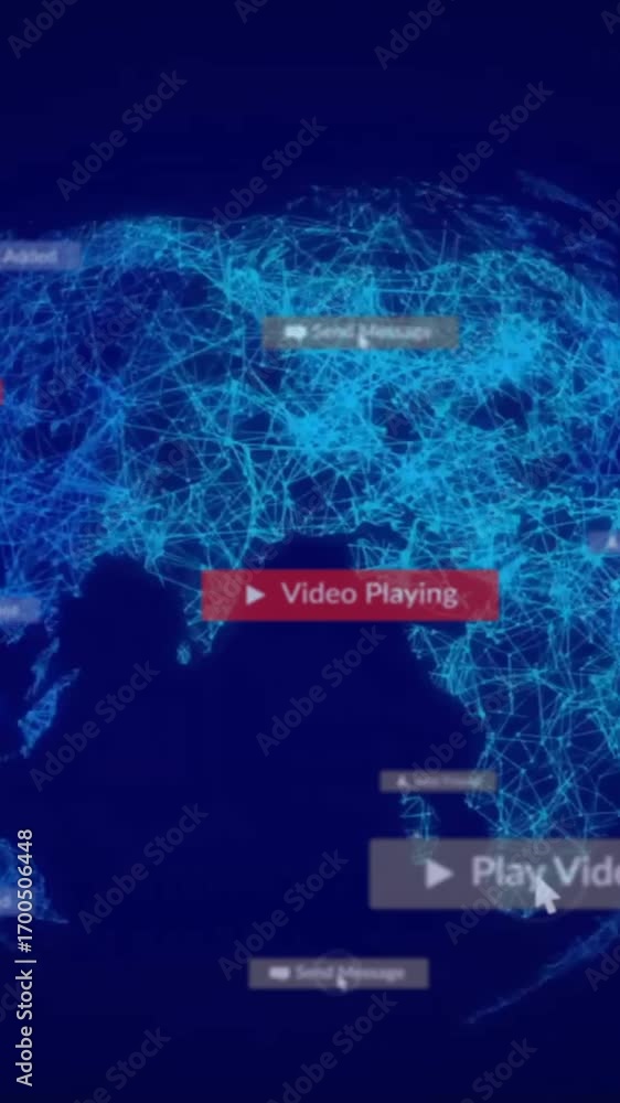Aufkleber animation of multiple notification bars over rotating globe against black background