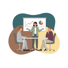 Flat Vector Illustration of Business Activities — Teamwork, Office Work, and Corporate People