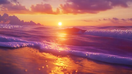 Golden sunset light shimmering across calm seaside waves horizon high resolution picture