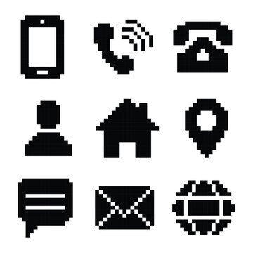 Pixel Art Contact Icons Set Retro 8 Bit Communication Symbols