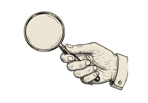 Hand Holding Magnifying Glass Illustration In A Vintage Retro Style Search