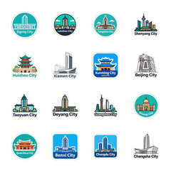 Naklejka premium Transparent PNG - 4x4 Collections of China cities stickers with name tag