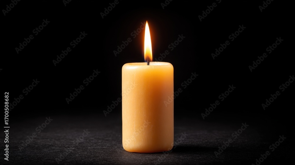 Poster soft glow of a single burning candle in darkness creating a serene atmosphere for relaxation and int