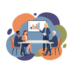 Flat Vector Illustration of Business Activities — Teamwork, Office Work, and Corporate People