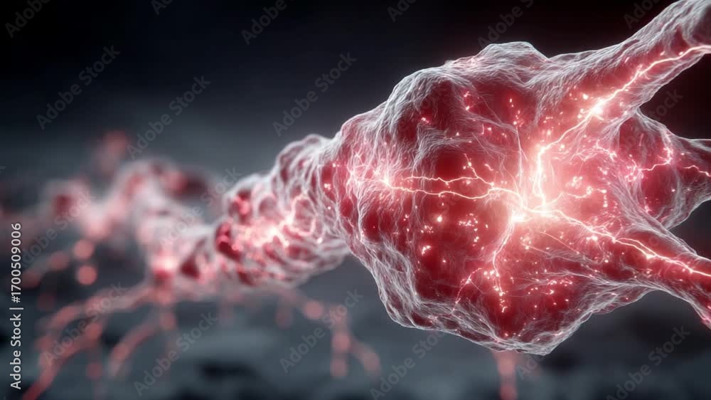 Poster intricate neuron: a detailed, close-up depiction of a neuron, its complex structure and branching de