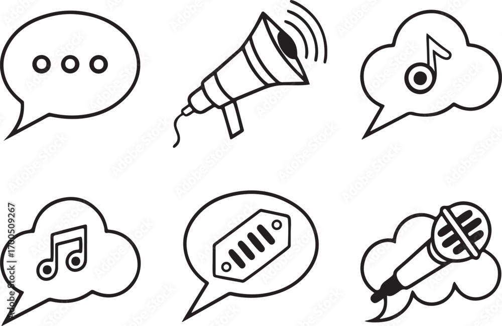 Poster speech bubbles message slogan speak vector illustration icons set. communication social icon in flat