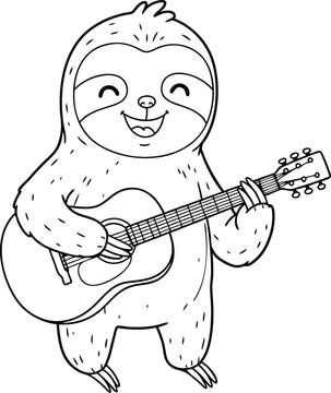 happy sloth playing acoustic guitar clip art preview