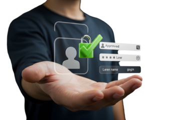 Hand Holding Transparent Smartphone Interface Showing Access Verification Concept