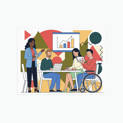 Flat Vector Illustration of Business Activities — Teamwork, Office Work, and Corporate People
