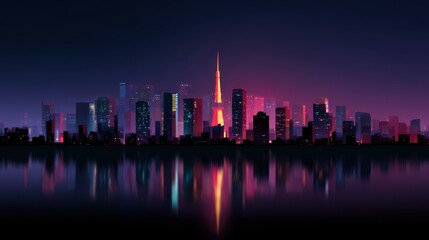 Fototapeta premium Tokyo cityscape illustration, neon lights, futuristic minimal layout