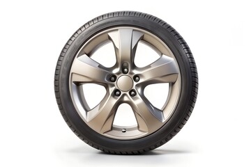 Obraz premium Shiny alloy car wheel and tire with modern spoke design isolated