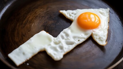 Fried Egg Shaped Like an Upward Arrow on Pan
