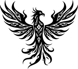 Obraz premium Tribal Black Phoenix Bird Rising Vector