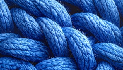 Close-up view of tightly woven, vibrant blue ropes, showcasing intricate details and textures.