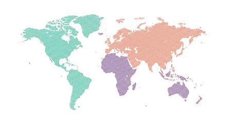 Stylized world map featuring distinct continents in various colors, offering a vibrant global representation for geographical and international projects