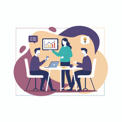 Flat Vector Illustration of Business Activities — Teamwork, Office Work, and Corporate People