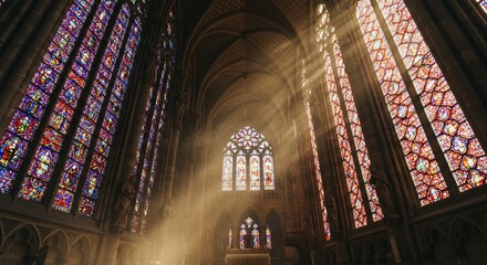 Fototapeta premium Sunlit cathedral beams illuminate the nave