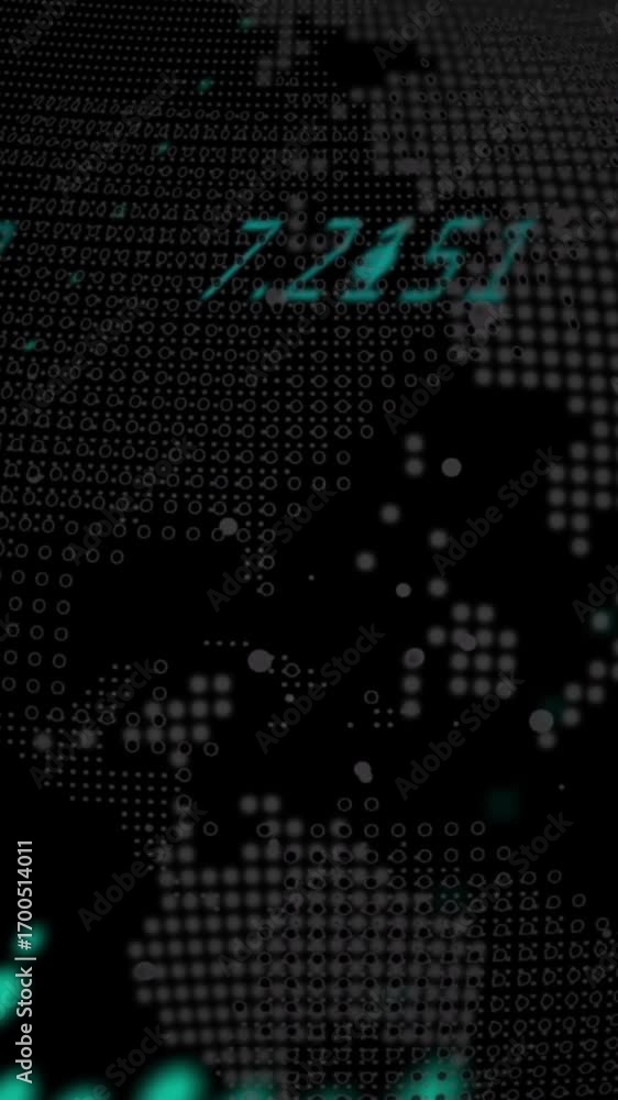 Poster Digital animation of data processing and changing numbers over spinning globe on black background