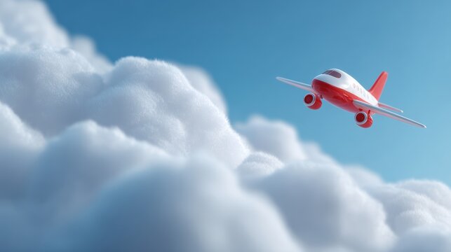 high-resolution photo of cartoon aeroplane flying above clouds