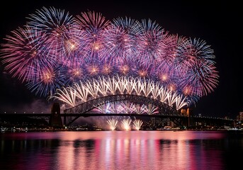 Fototapeta premium Spectacular fireworks display illuminates sydney harbour bridge at night