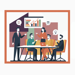 Flat Vector Illustration of Business Activities — Teamwork, Office Work, and Corporate People
