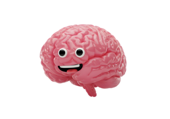 Happy Pink Brain Cartoon Isolated On Transparent Background 3D Illustration