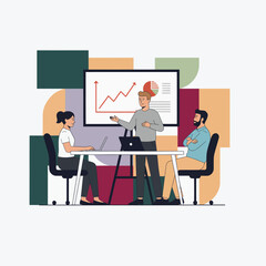 Flat Vector Illustration of Business Activities — Teamwork, Office Work, and Corporate People