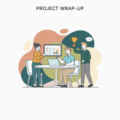Flat Vector Illustration of Business Activities — Teamwork, Office Work, and Corporate People