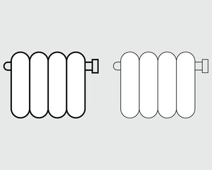 Two outline radiators side by side on a gray background heating home