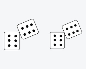 Two pairs of white dice with black pips showing six and five vector