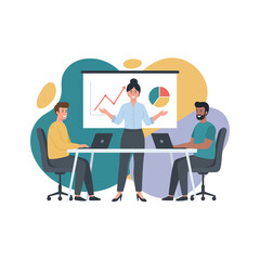 Flat Vector Illustration of Business Activities — Teamwork, Office Work, and Corporate People