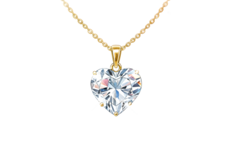 Heart Shaped Diamond Pendant Necklace with Gold Chain Isolated on Black