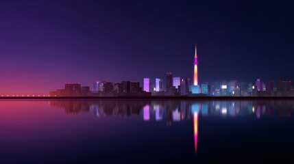 Tokyo skyline illustration, neon urban lights, modern minimal layout