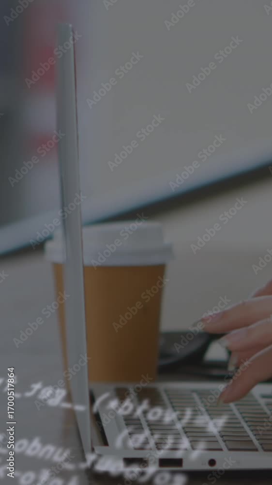 Poster animation of data processing over hands using laptop